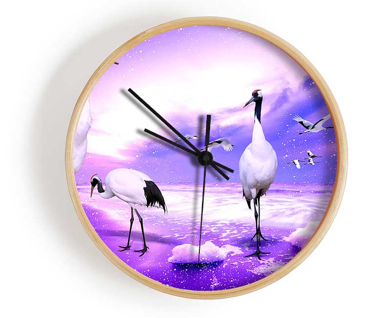 Red Crowned Cranes Japan Clock - Wallart-Direct UK