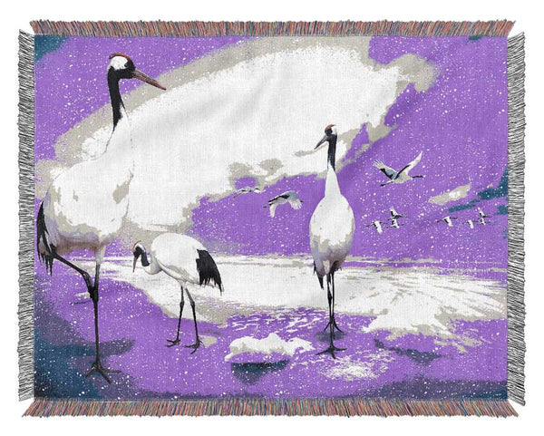 Red Crowned Cranes Japan Woven Blanket