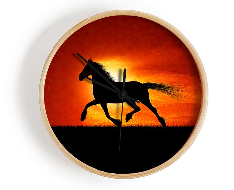 Running Horse Sunset Blaze Clock - Wallart-Direct UK