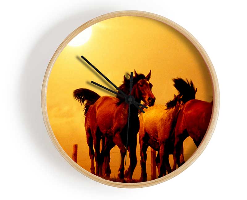 Running Horses At Sunset Clock - Wallart-Direct UK