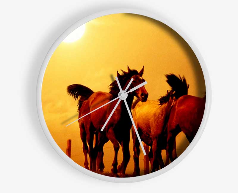 Running Horses At Sunset Clock - Wallart-Direct UK