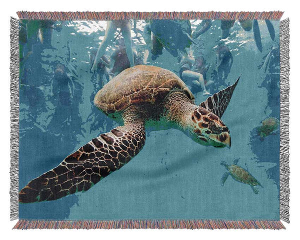 Sea Turtle Under Water Woven Blanket