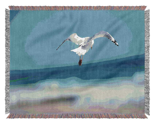 Seagull Over The Ocean Woven Blanket