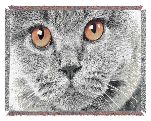 Serious Grey Cat Woven Blanket