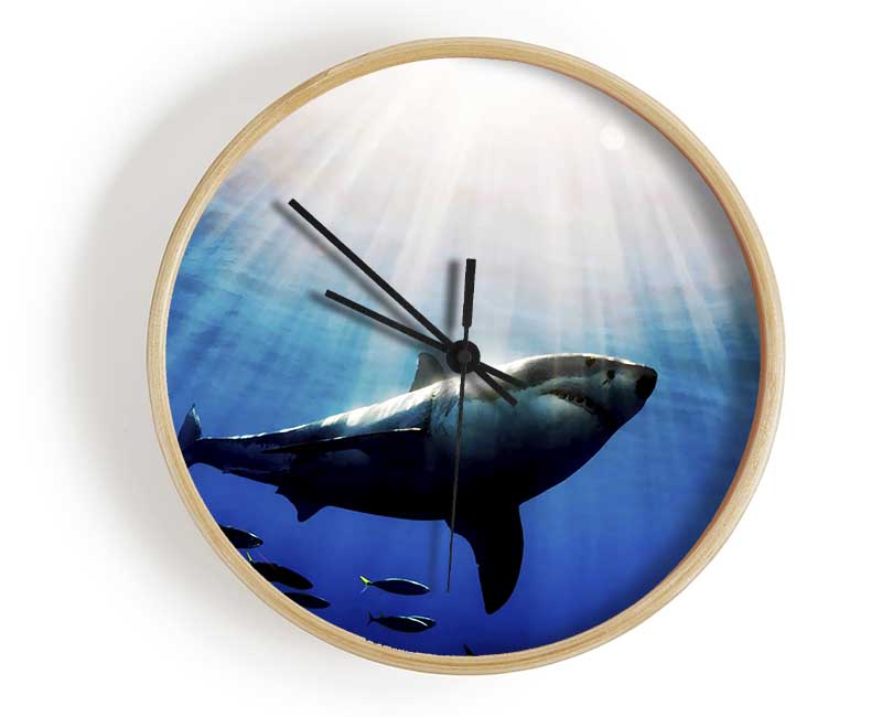 Shark In A Blaze Of Sunlight Clock - Wallart-Direct UK