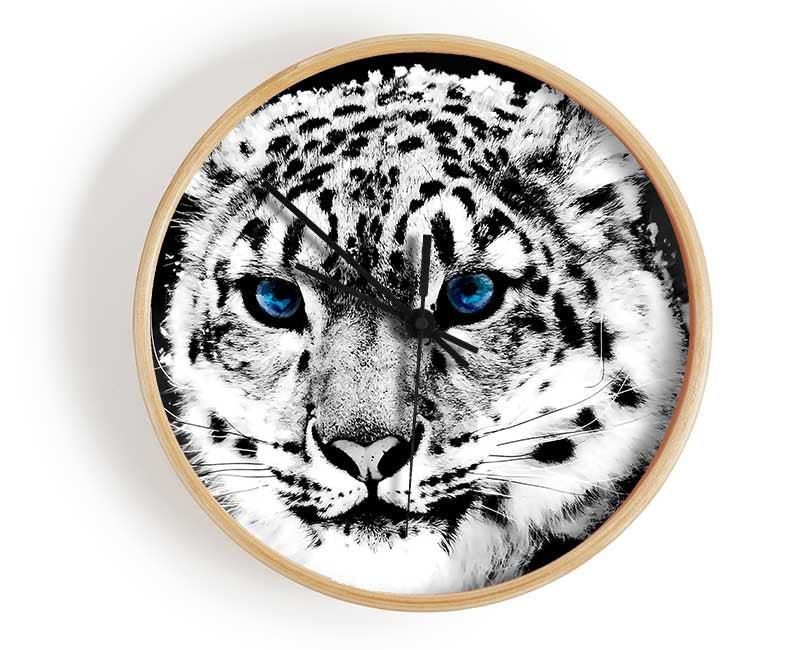 Snow Blue Eye Leopard Clock - Wallart-Direct UK