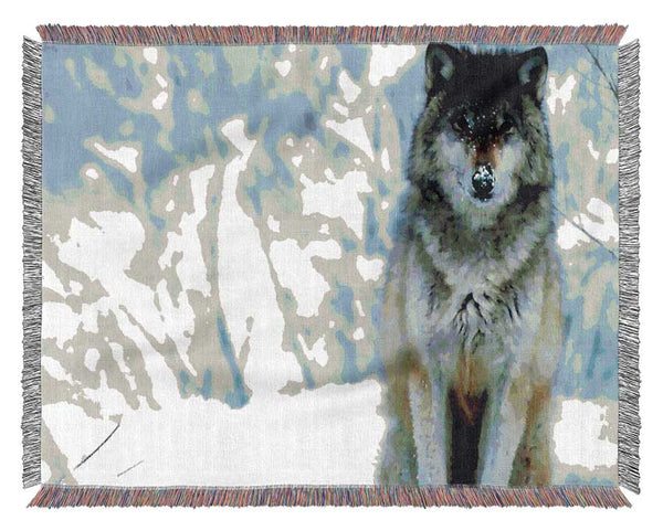 Snow Wolf Woven Blanket