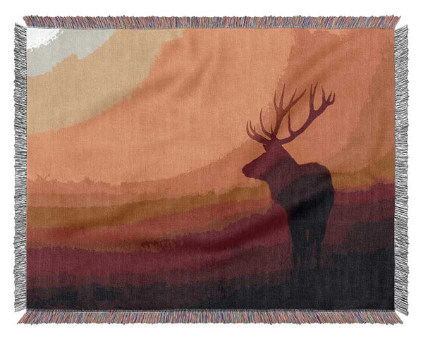 Stag At Sunset Woven Blanket