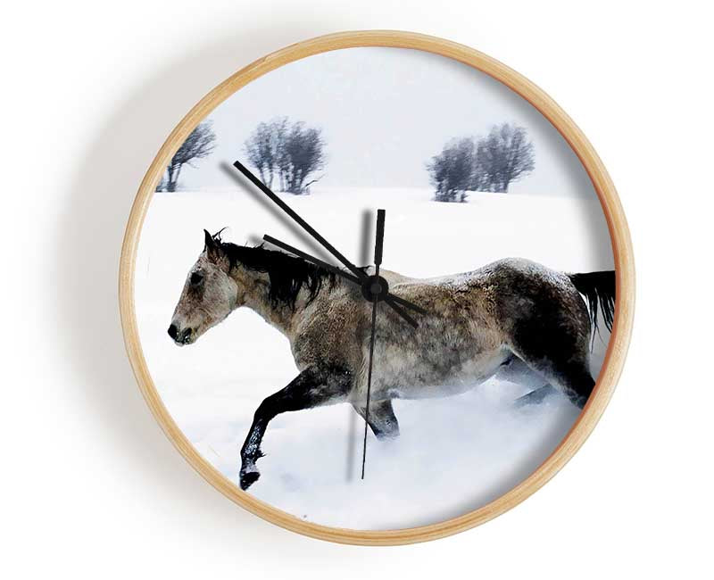 Stallion In The Snow Clock - Wallart-Direct UK