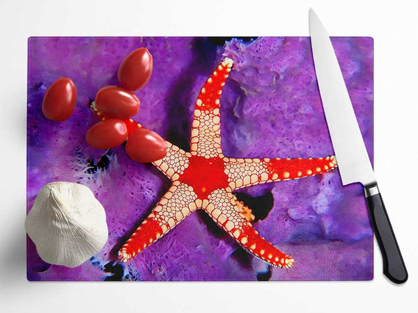 Starfish On Purple Glass Chopping Board