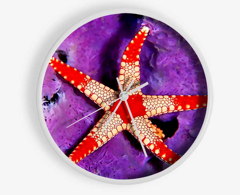 Starfish On Purple Clock - Wallart-Direct UK