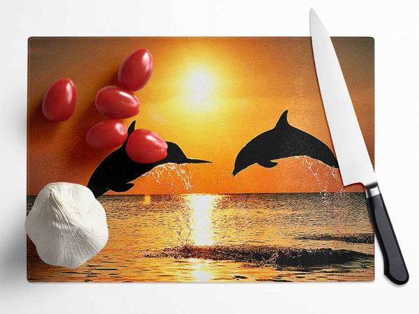 Sunset Dolphins Glass Chopping Board