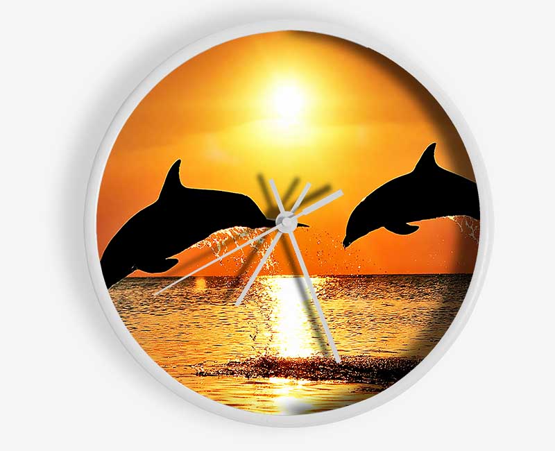 Sunset Dolphins Clock - Wallart-Direct UK