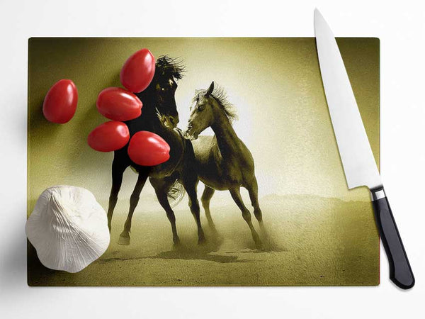 The Love Of Horses Sepia Glass Chopping Board