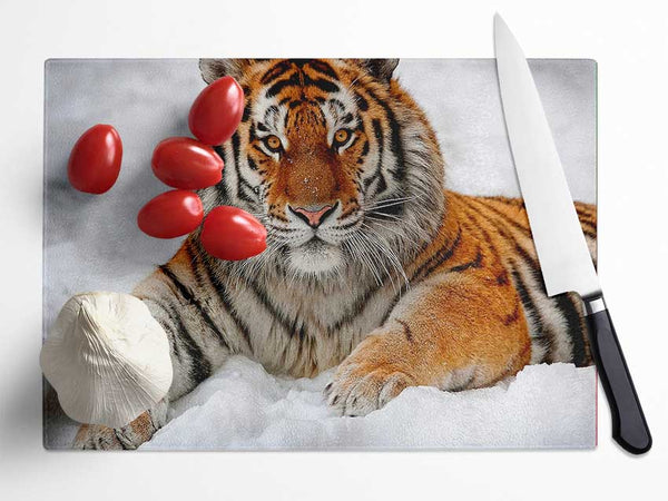 Tiger In Snow Glass Chopping Board