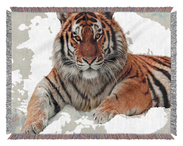 Tiger In Snow Woven Blanket