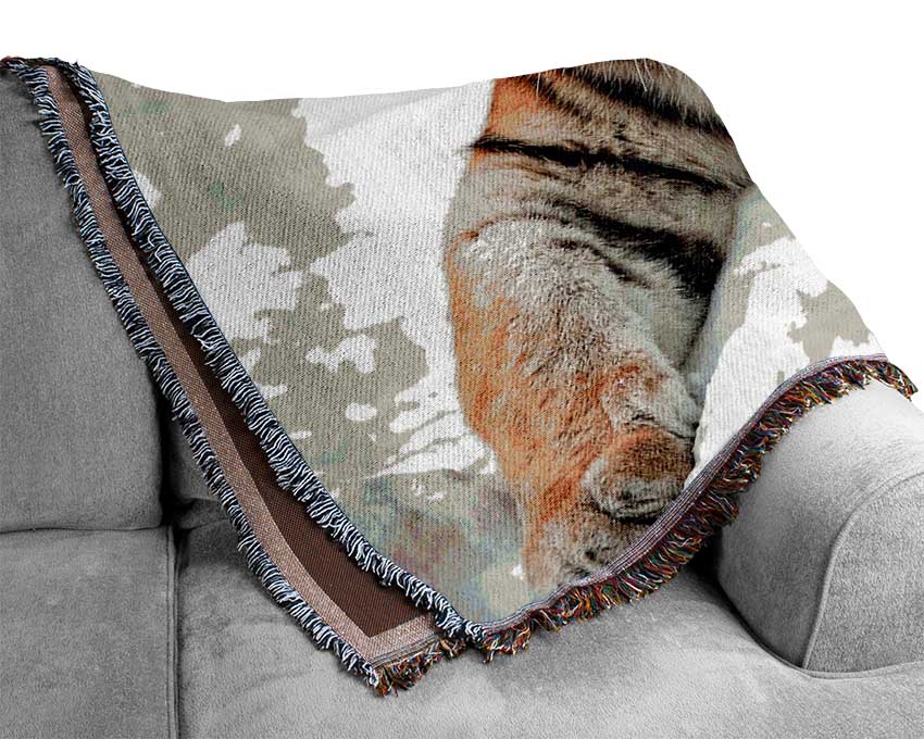 Tiger In Snow Woven Blanket