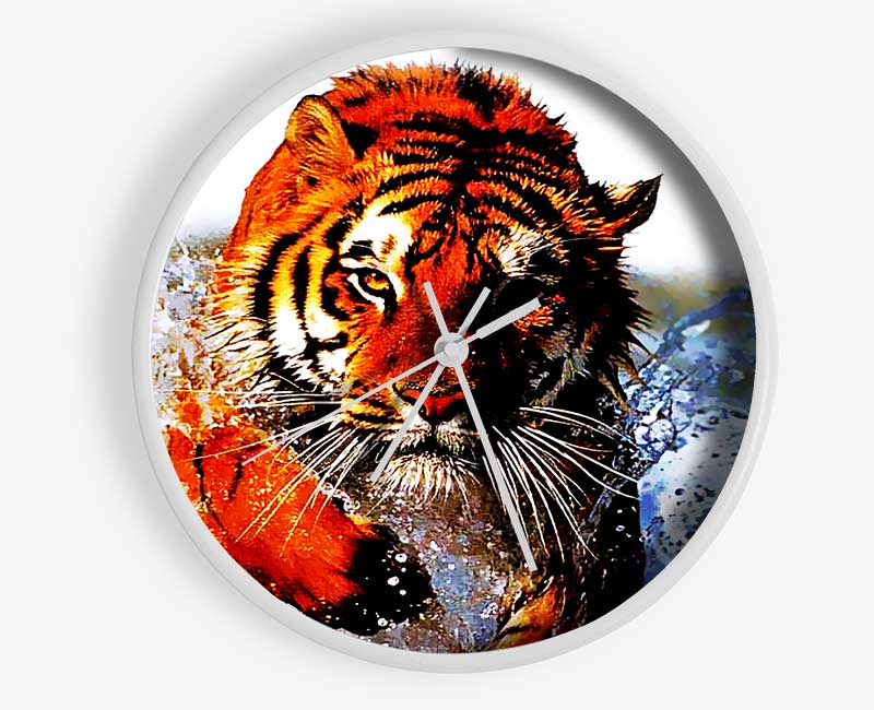 Tiger Running In Water Clock - Wallart-Direct UK