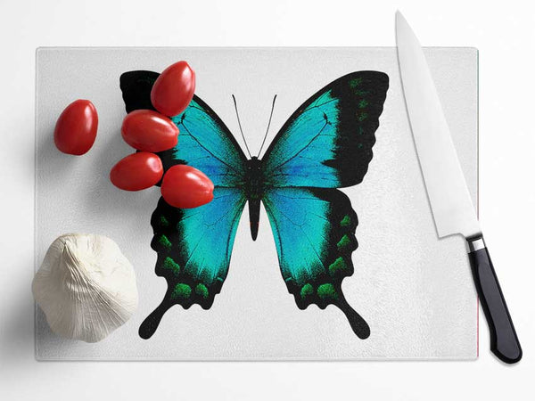 Turquoise Butterfly Wings Glass Chopping Board