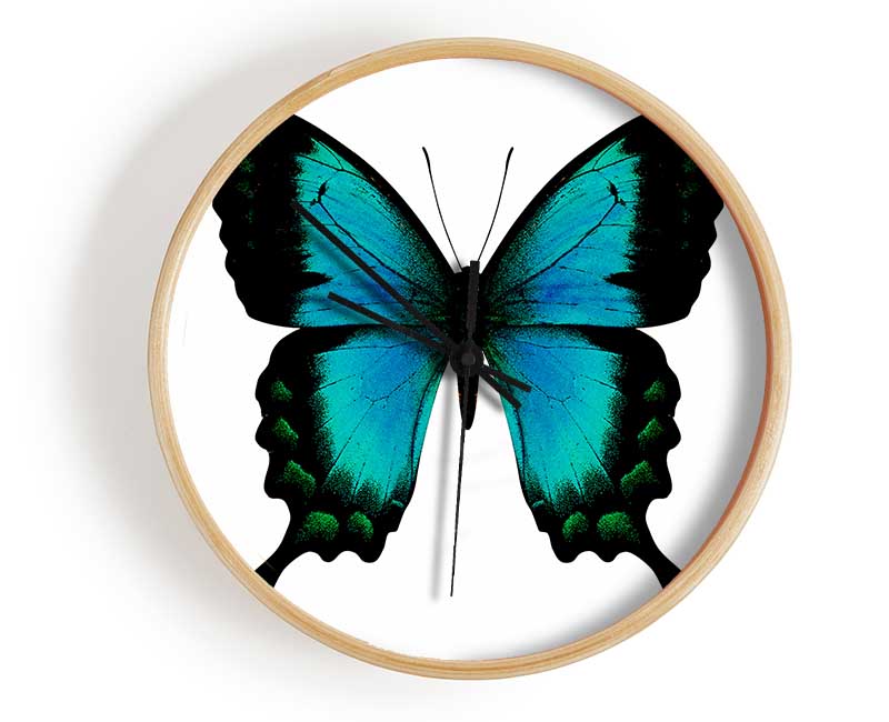 Turquoise Butterfly Wings Clock - Wallart-Direct UK