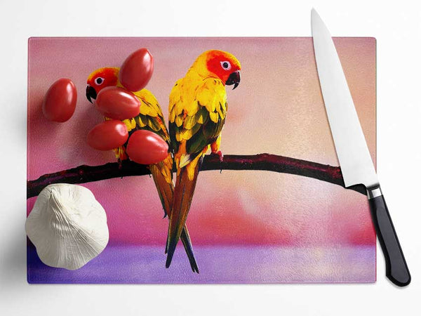 Twin Parrots Glass Chopping Board