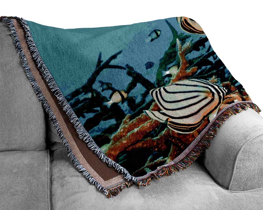 Underwater Turtle And Fish Woven Blanket