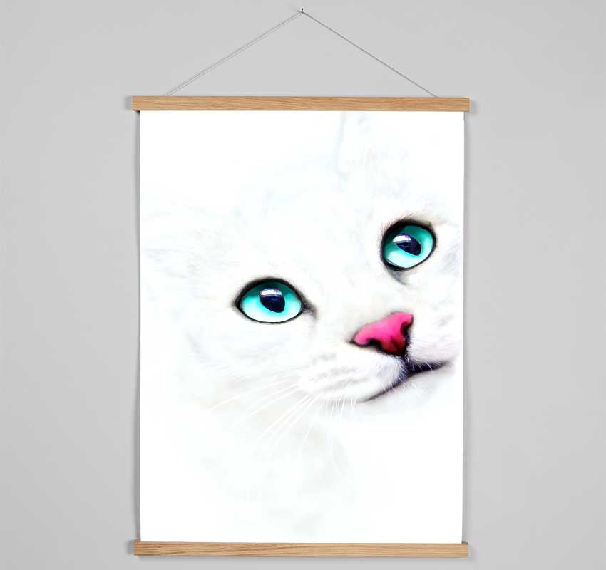 White Cat Blue Eyes Hanging Poster - Wallart-Direct UK