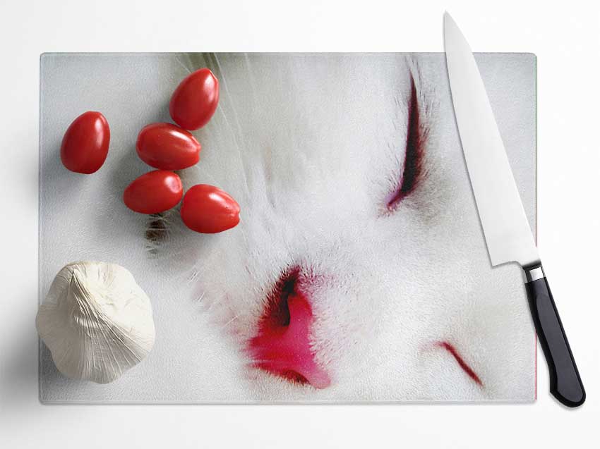 White Fluffy Cat Glass Chopping Board