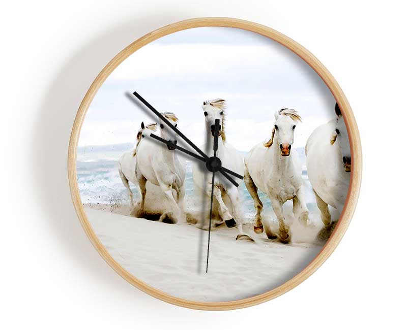 White Ocean Horses Clock - Wallart-Direct UK