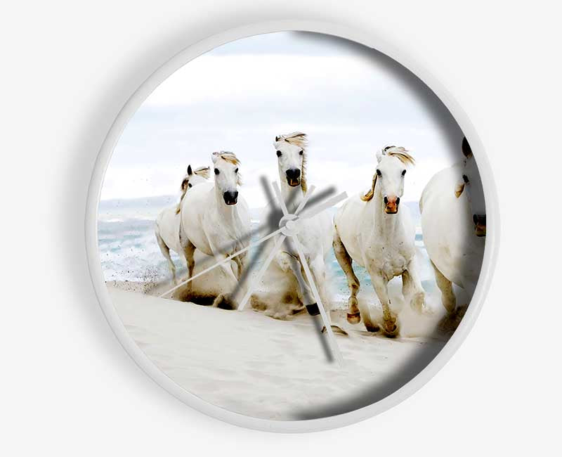 White Ocean Horses Clock - Wallart-Direct UK