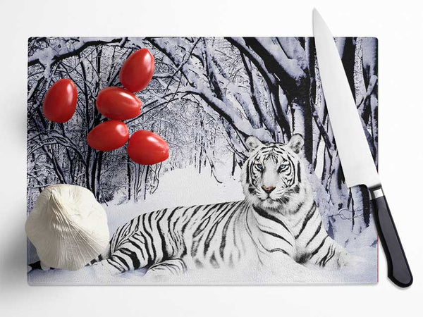 White Tiger In The Snow Glass Chopping Board