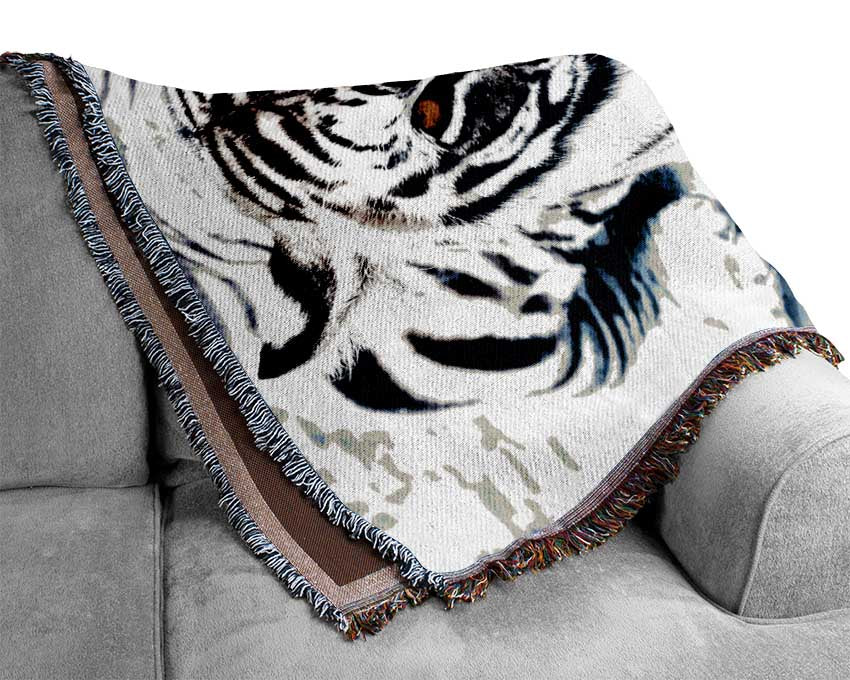 White Tiger Stare Woven Blanket