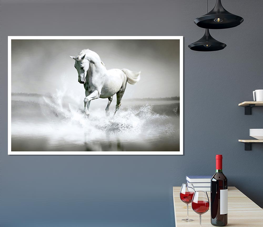 White Water Horse Print Poster Wall Art