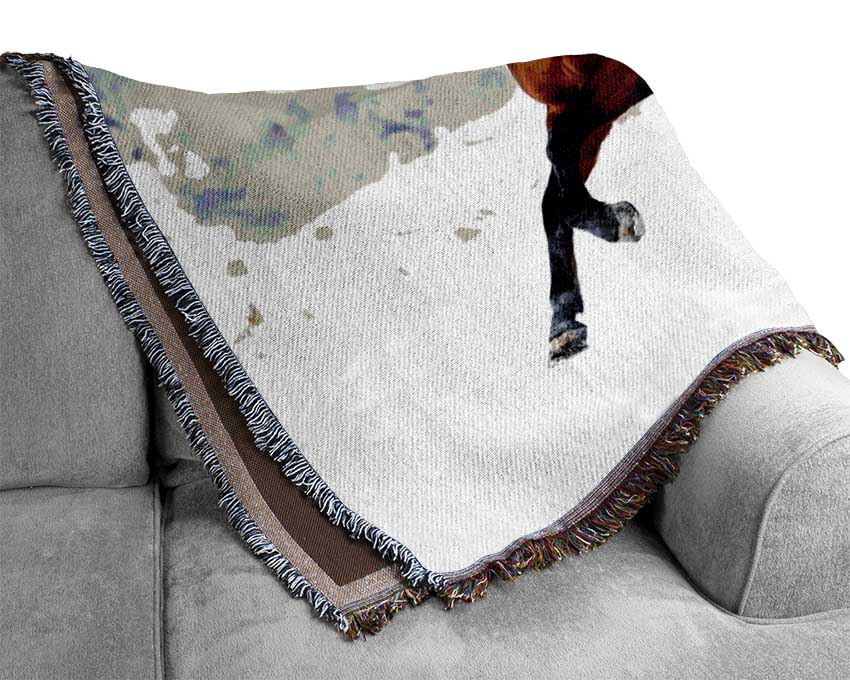 Wild Horse In The Snow Woven Blanket