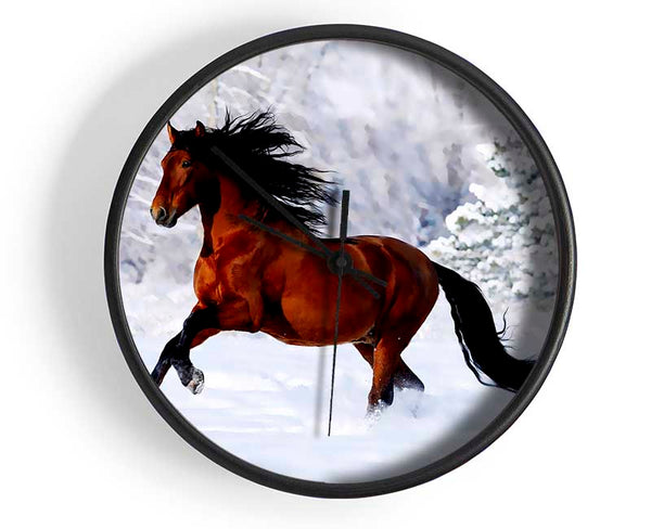 Wild Horse In The Snow Clock - Wallart-Direct UK