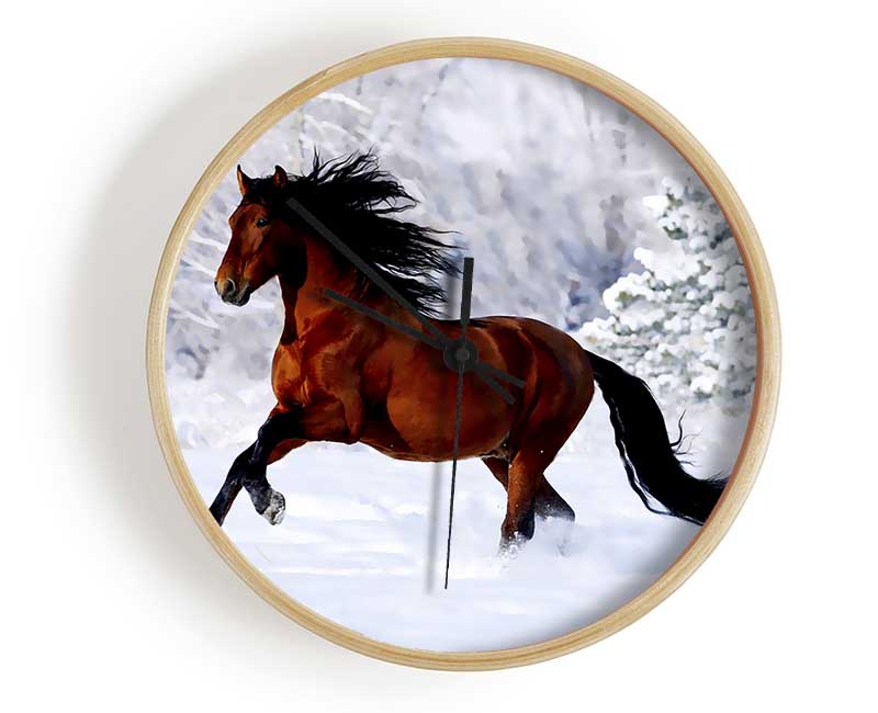 Wild Horse In The Snow Clock - Wallart-Direct UK