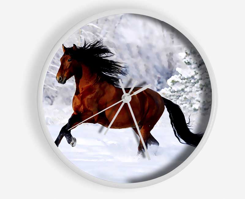 Wild Horse In The Snow Clock - Wallart-Direct UK