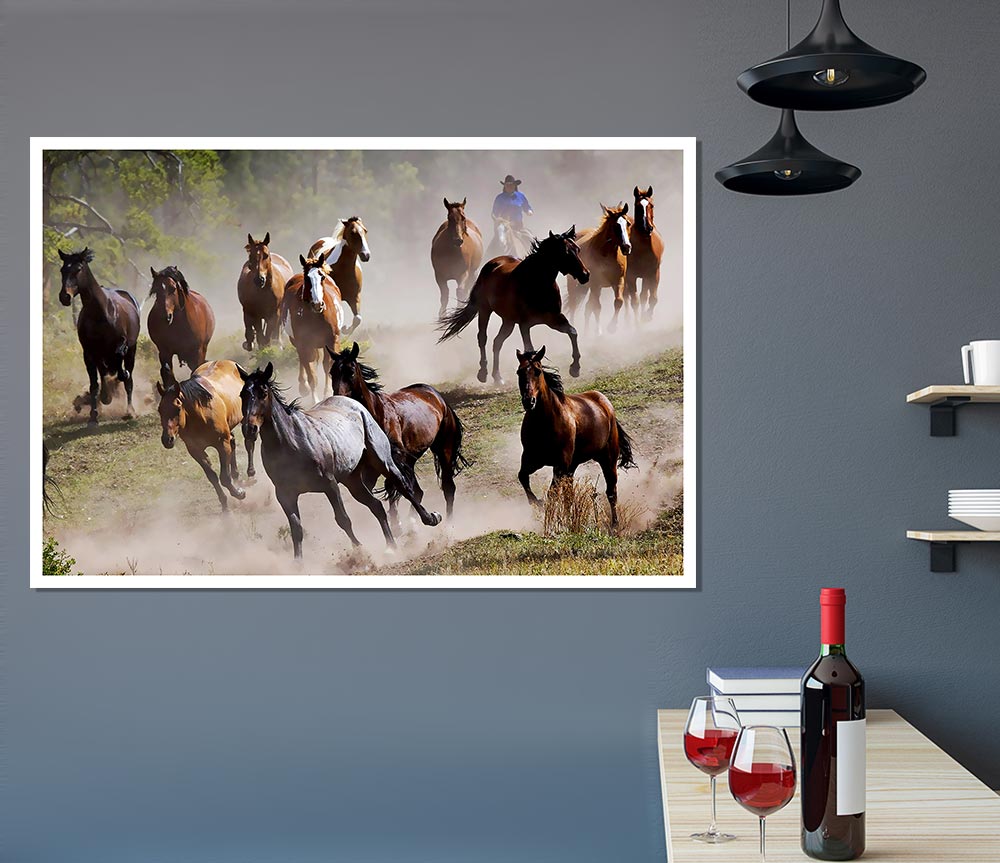 Wild Horse Stampede Print Poster Wall Art