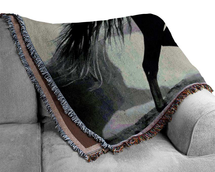 Wild Horses B n W Woven Blanket