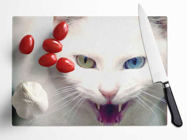 Wild White Cat Glass Chopping Board