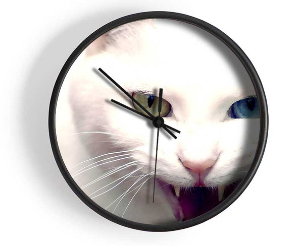 Wild White Cat Clock - Wallart-Direct UK