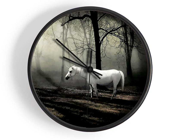 Wild White Unicorn In The Woodland Clock - Wallart-Direct UK