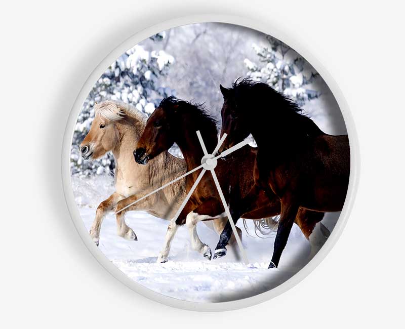 Wild Winter Horses Running Clock - Wallart-Direct UK