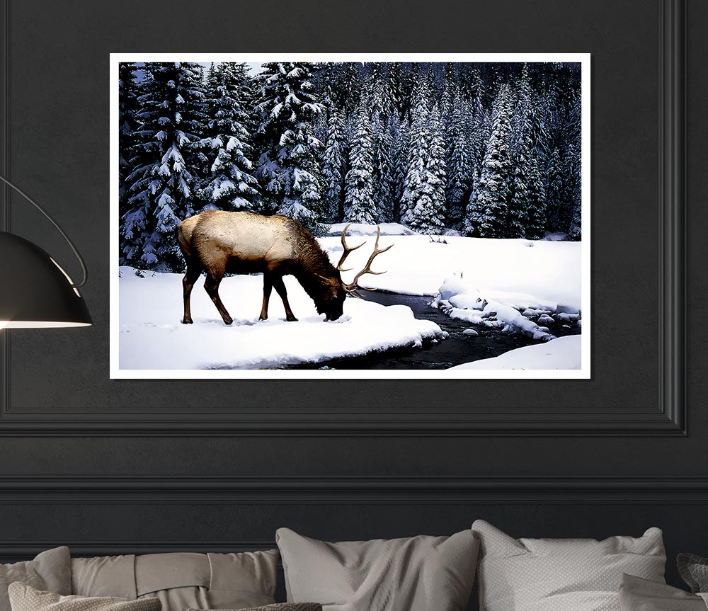 Winter Deer Print Poster Wall Art