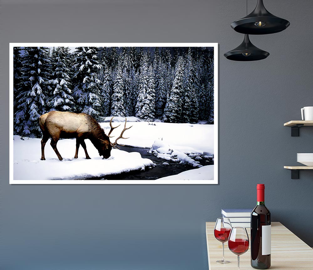 Winter Deer Print Poster Wall Art