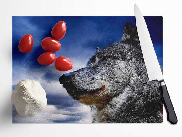 Wolf Clouds Glass Chopping Board