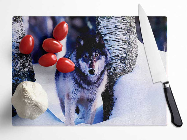 Wolf In The Snow Glass Chopping Board