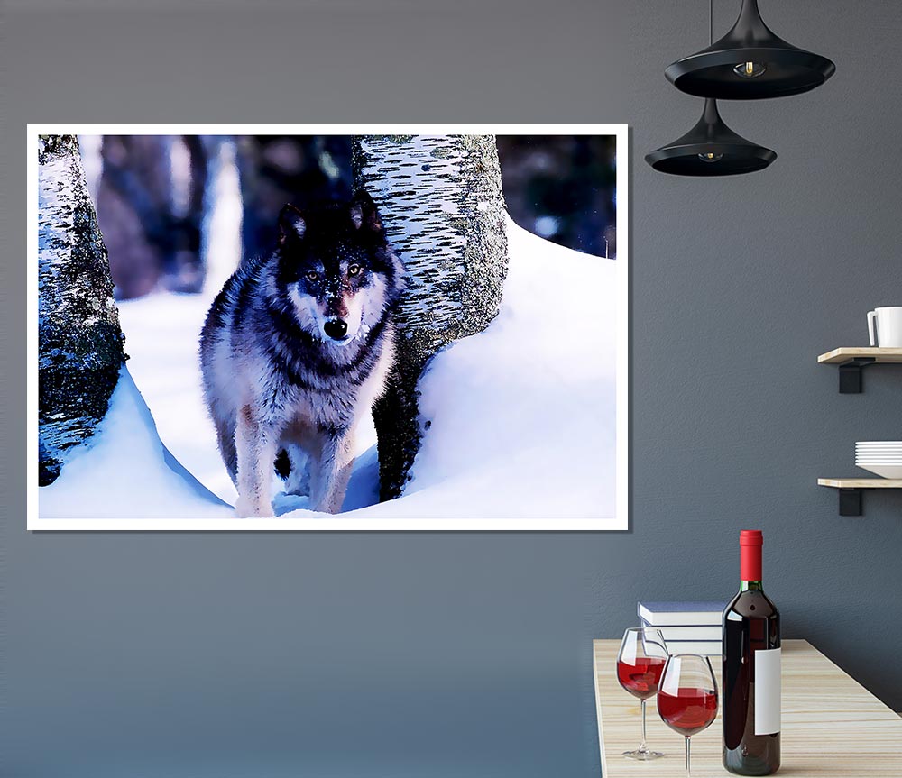 Wolf In The Snow Print Poster Wall Art