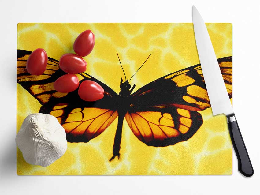 Yellow Butterfly Wings Glass Chopping Board