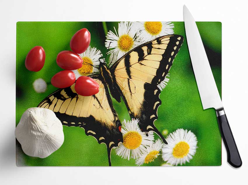 Yellow Butterfly Glass Chopping Board